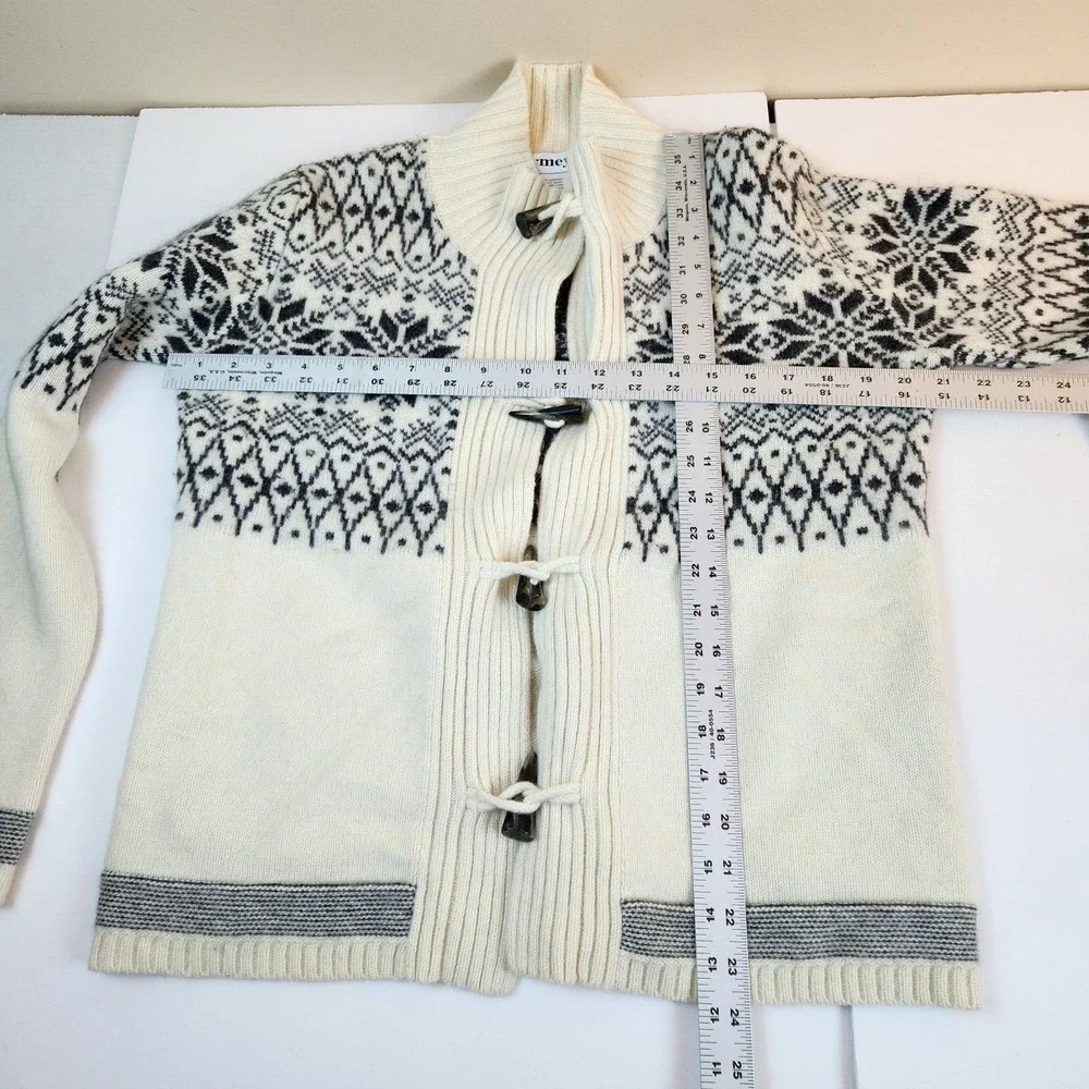 Obermeyer Fair Isle Cardigan Sweater Womens Medium Lambswool Ivory‎ Y2K Top Vtg